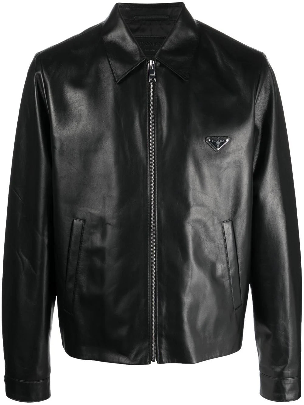 Prada triangle-logo leather jacket