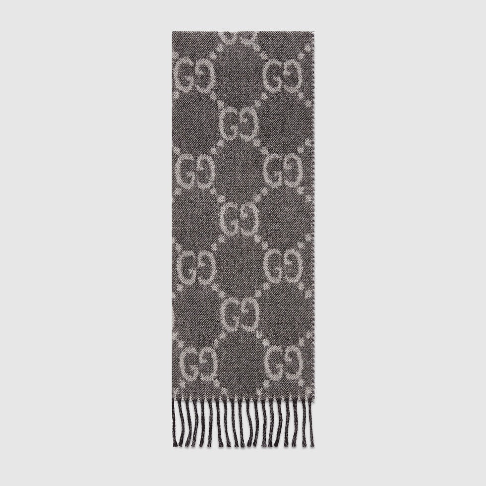 GG JACQUARD PATTERN KNIT SCARF WITH TASSELS