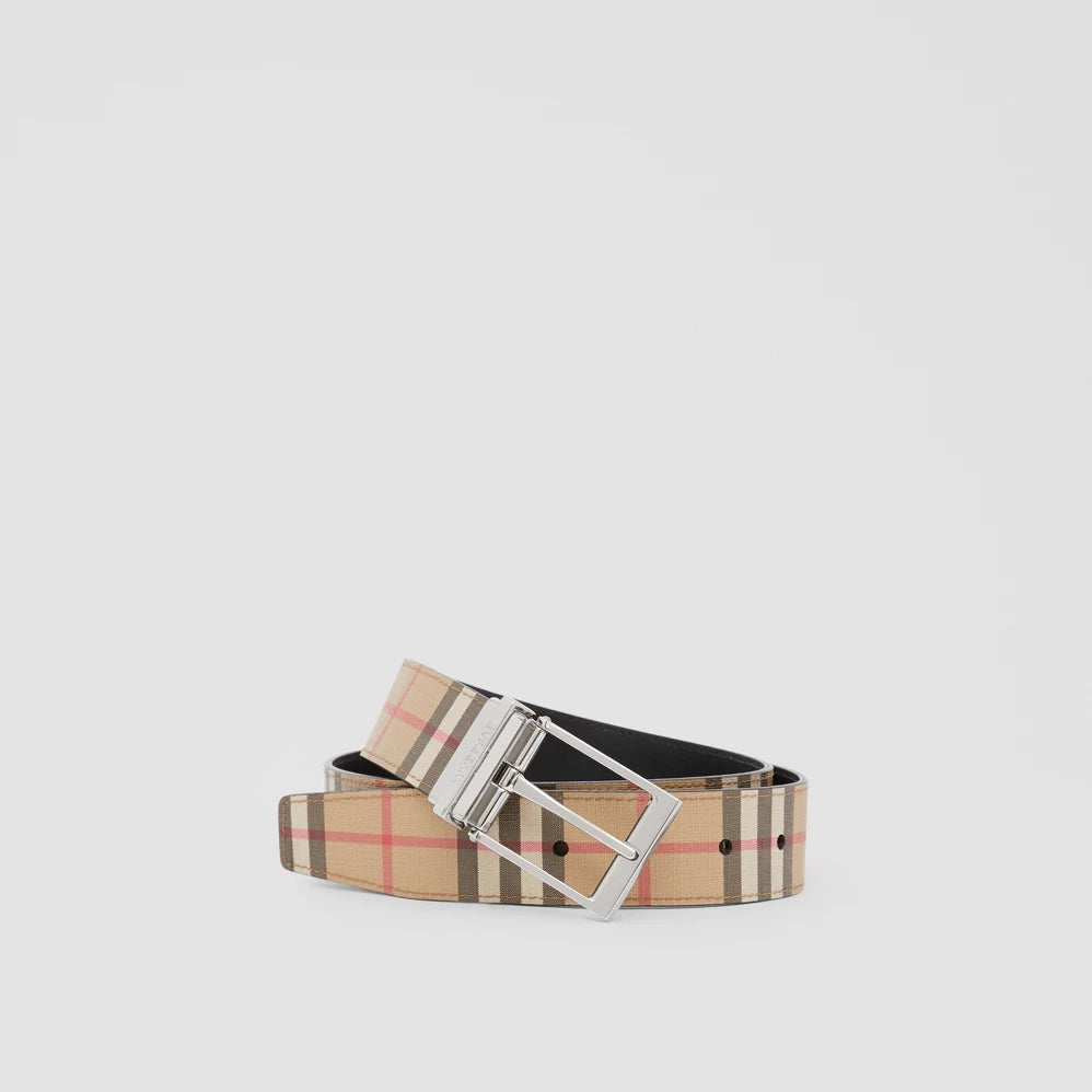 Check and Leather Reversible Belt