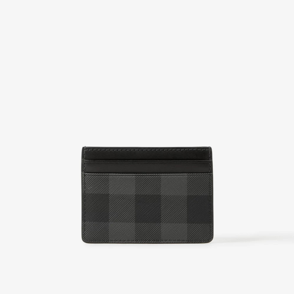 Charcoal Check and Leather Card Case