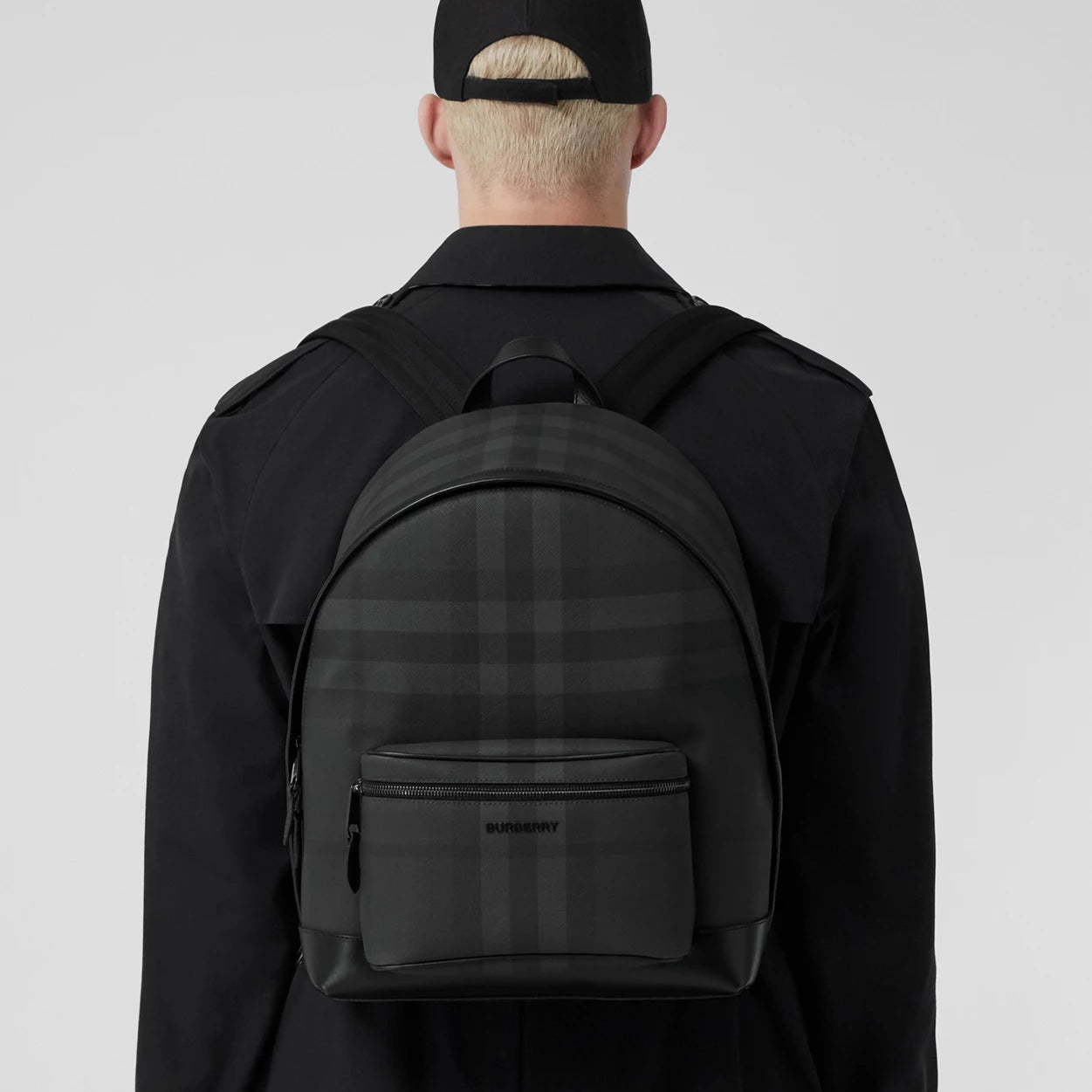 Charcoal Check and Leather Backpack