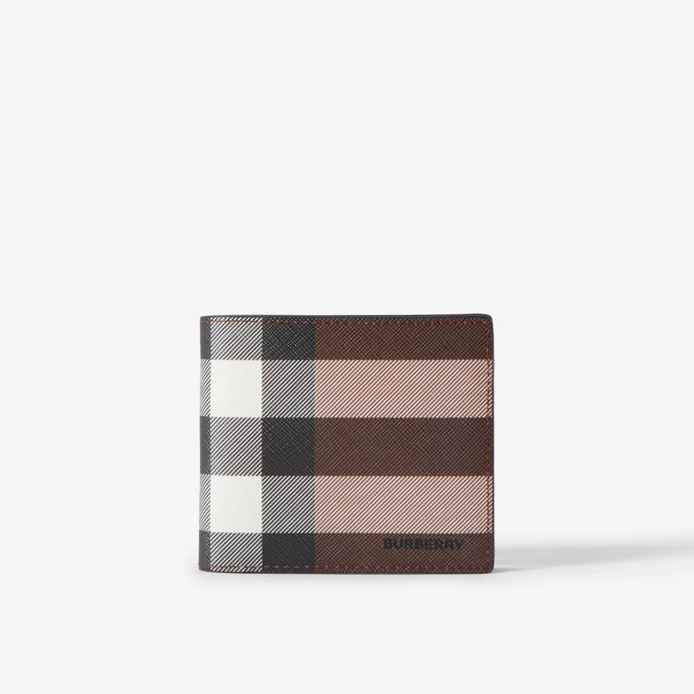 Exaggerated Check and Leather Bifold Wallet